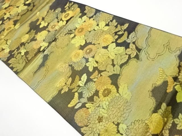 雲に菊づくし模様織出し袋帯